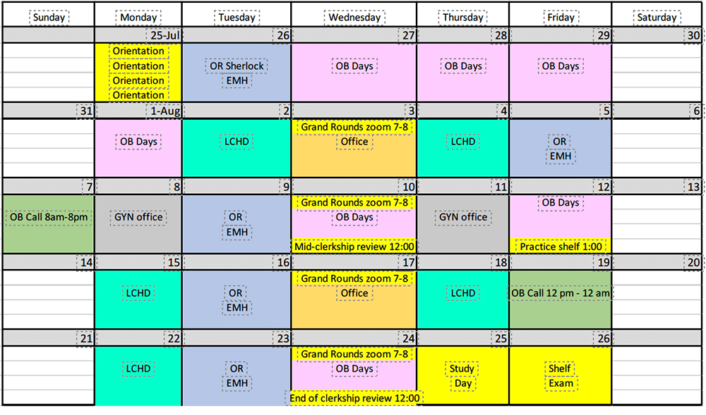 OBGYN sample curriculum