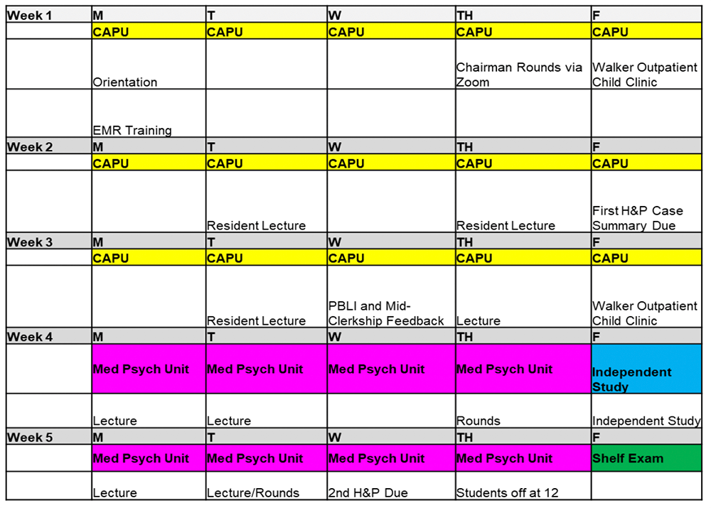 psychiatry sample curriculum